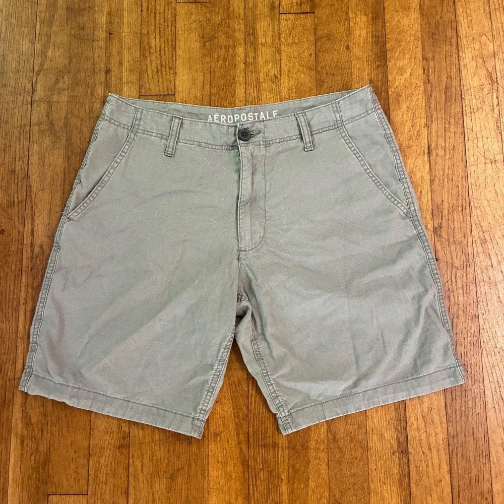 Aeropostale Sage Green Utility Cargo Shorts Mens 32 Vintage Linen Blend Casual